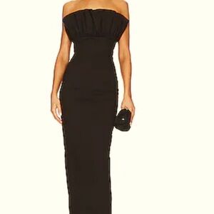 SAU LEE Noah Gown Strapless Ruffled Fitted Slit Pencil Dress Black Size 00
